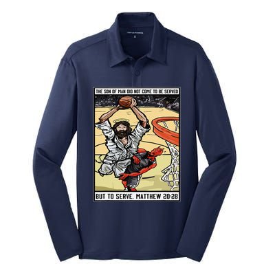 Funny Jesus Christian Playing Basketball Gift Silk Touch Performance Long Sleeve Polo