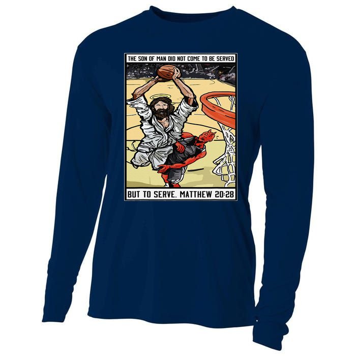 Funny Jesus Christian Playing Basketball Gift Cooling Performance Long Sleeve Crew