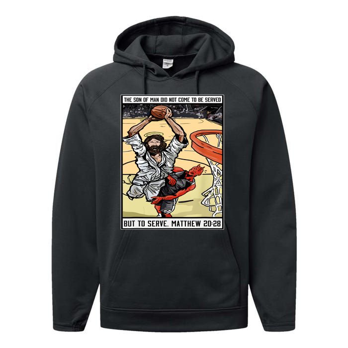 Funny Jesus Christian Playing Basketball Gift Performance Fleece Hoodie