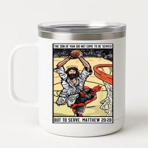 Funny Jesus Christian Playing Basketball Gift 12 oz Stainless Steel Tumbler Cup