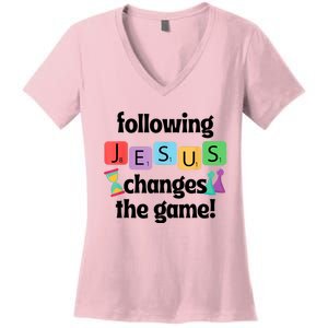 Following Jesus Changes The Game Vacation Bible School Crew Women's V-Neck T-Shirt