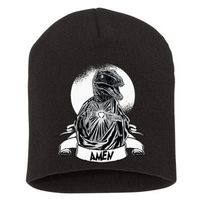 Funny Jesus Christ Parody Raptor Velociraptor Says Amen Short Acrylic Beanie