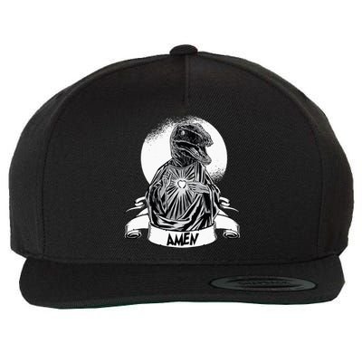 Funny Jesus Christ Parody Raptor Velociraptor Says Amen Wool Snapback Cap