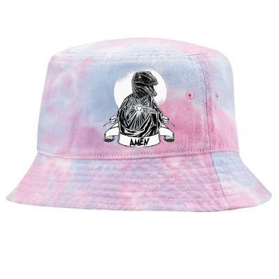 Funny Jesus Christ Parody Raptor Velociraptor Says Amen Tie-Dyed Bucket Hat