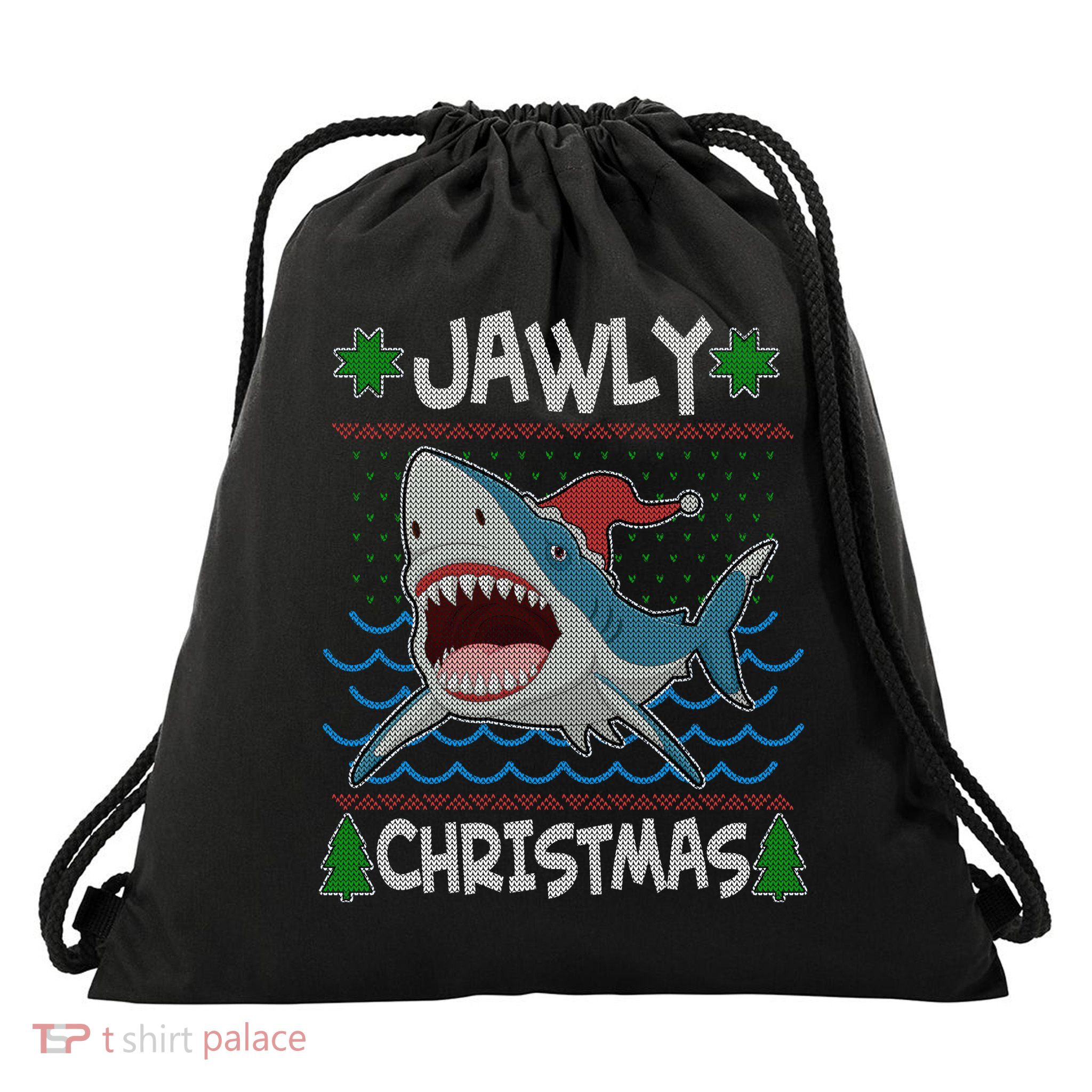 Funny Jawly Christmas Shark Ugly Christmas Sweater Drawstring Bag