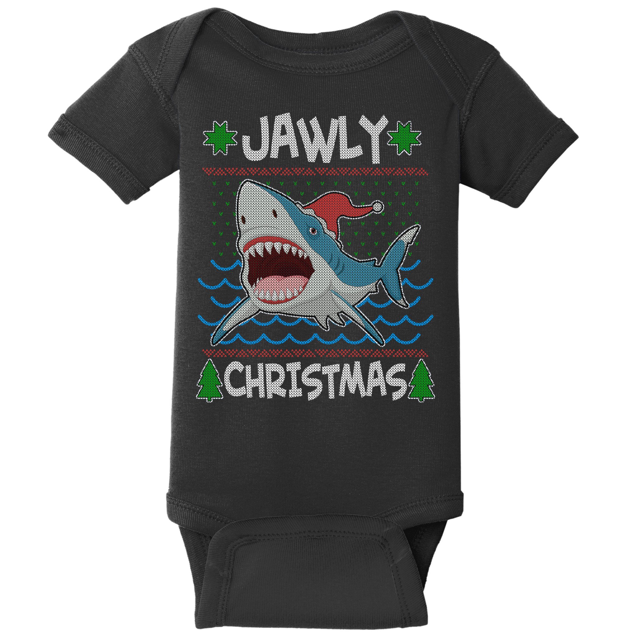 Funny Jawly Christmas Shark Ugly Christmas Sweater Baby Bodysuit