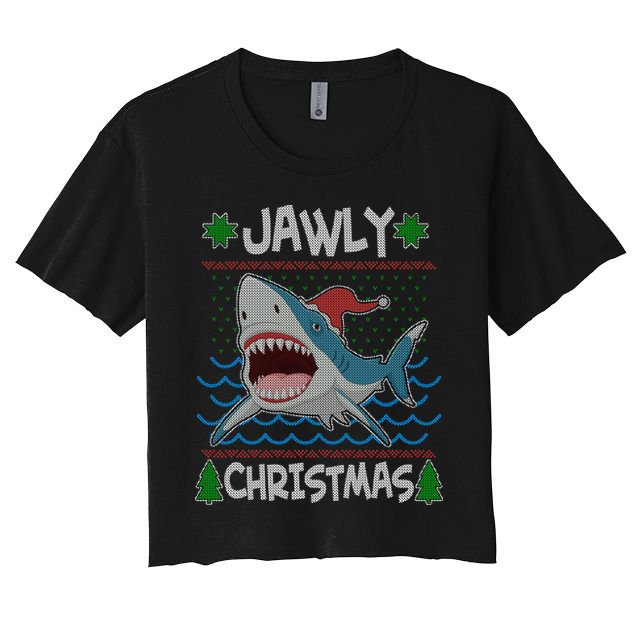 Funny Jawly Christmas Shark Ugly Christmas Sweater Crop Top
