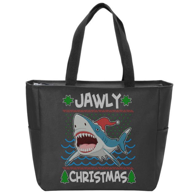 Funny Jawly Christmas Shark Ugly Christmas Sweater Zip Tote Bag