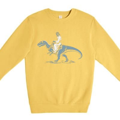 Funny Jesus Christ Saddled Up & Riding On A Trex Dinosaur Premium Crewneck Sweatshirt