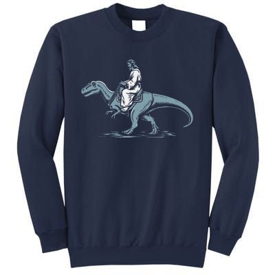 Funny Jesus Christ Saddled Up & Riding On A Trex Dinosaur Sweatshirt