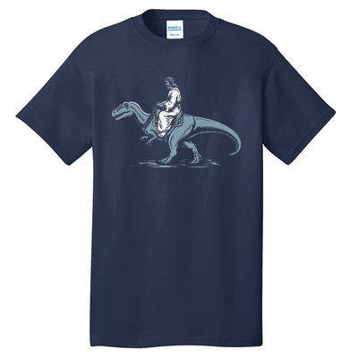 Funny Jesus Christ Saddled Up & Riding On A Trex Dinosaur Tall T-Shirt