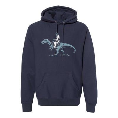 Funny Jesus Christ Saddled Up & Riding On A Trex Dinosaur Premium Hoodie