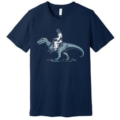 Funny Jesus Christ Saddled Up & Riding On A Trex Dinosaur Premium T-Shirt