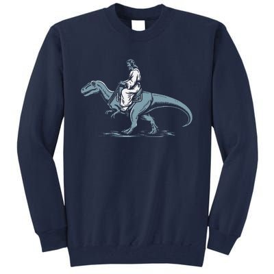 Funny Jesus Christ Saddled Up & Riding On A Trex Dinosaur Tall Sweatshirt