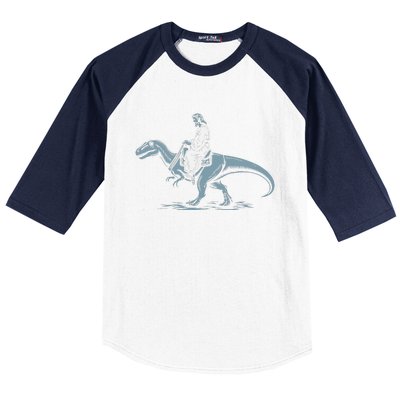 Funny Jesus Christ Saddled Up & Riding On A Trex Dinosaur Baseball Sleeve Shirt