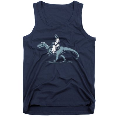 Funny Jesus Christ Saddled Up & Riding On A Trex Dinosaur Tank Top