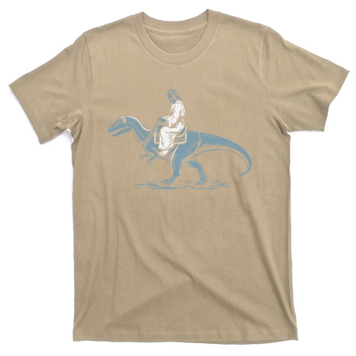 Funny Jesus Christ Saddled Up & Riding On A Trex Dinosaur T-Shirt