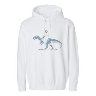 Funny Jesus Christ Saddled Up & Riding On A Trex Dinosaur Garment-Dyed Fleece Hoodie