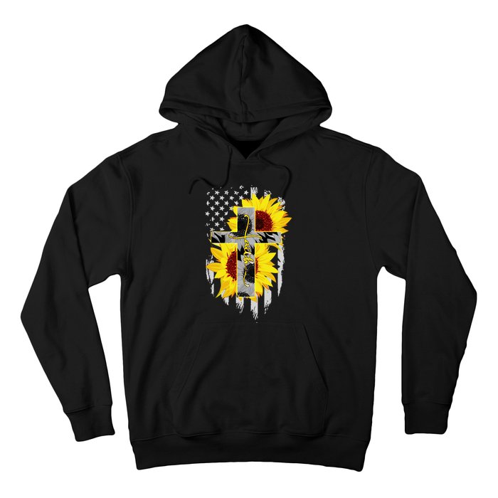 Faith Jesus Cross Sunflower American Flag Hoodie