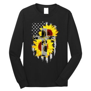 Faith Jesus Cross Sunflower American Flag Long Sleeve Shirt