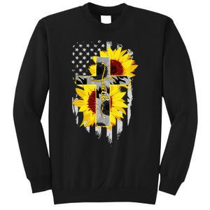 Faith Jesus Cross Sunflower American Flag Sweatshirt