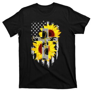 Faith Jesus Cross Sunflower American Flag T-Shirt