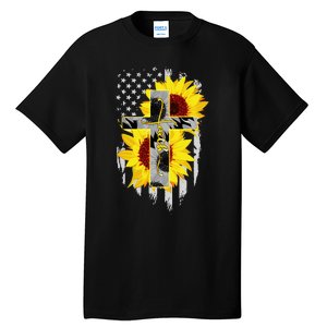 Faith Jesus Cross Sunflower American Flag Tall T-Shirt