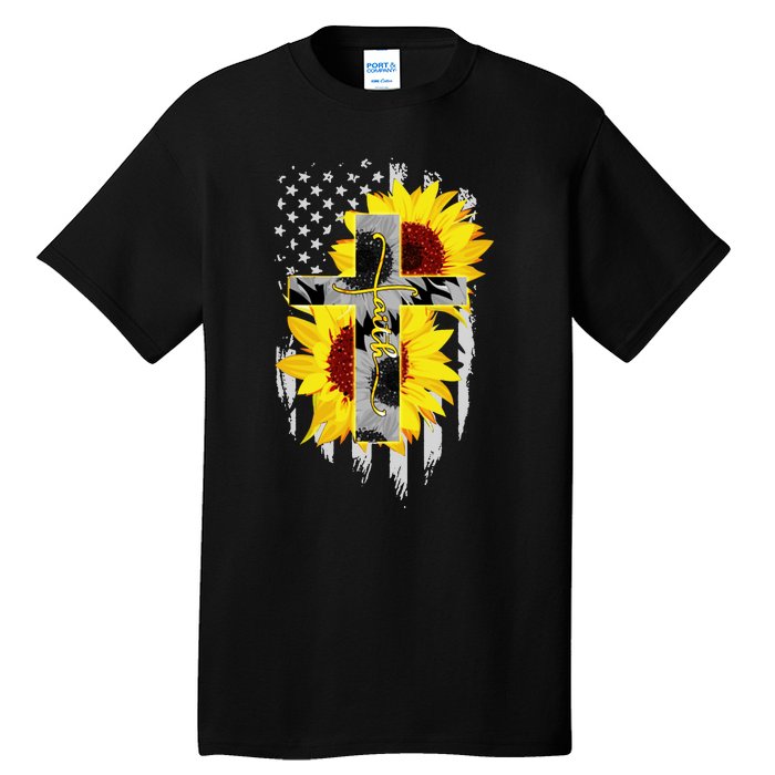 Faith Jesus Cross Sunflower American Flag Tall T-Shirt