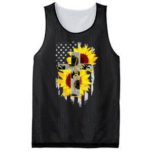 Faith Jesus Cross Sunflower American Flag Mesh Reversible Basketball Jersey Tank