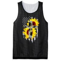 Faith Jesus Cross Sunflower American Flag Mesh Reversible Basketball Jersey Tank