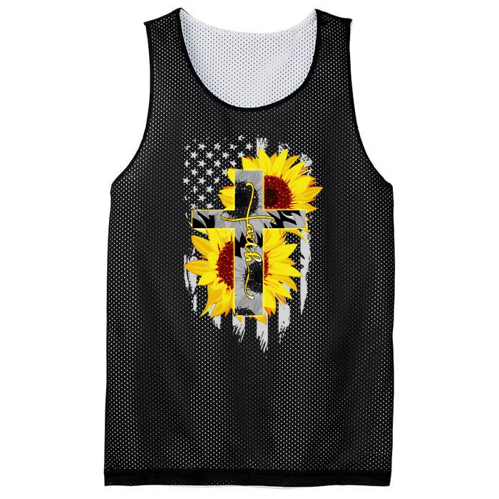 Faith Jesus Cross Sunflower American Flag Mesh Reversible Basketball Jersey Tank