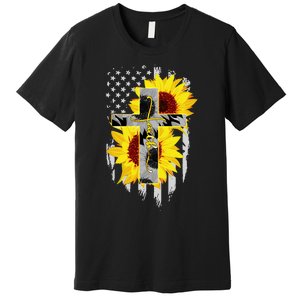 Faith Jesus Cross Sunflower American Flag Premium T-Shirt