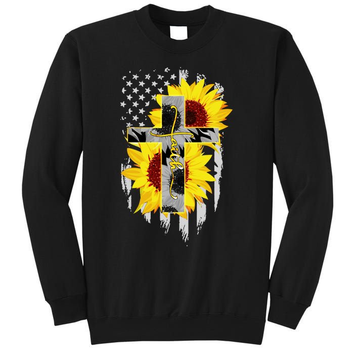 Faith Jesus Cross Sunflower American Flag Tall Sweatshirt