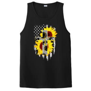 Faith Jesus Cross Sunflower American Flag PosiCharge Competitor Tank