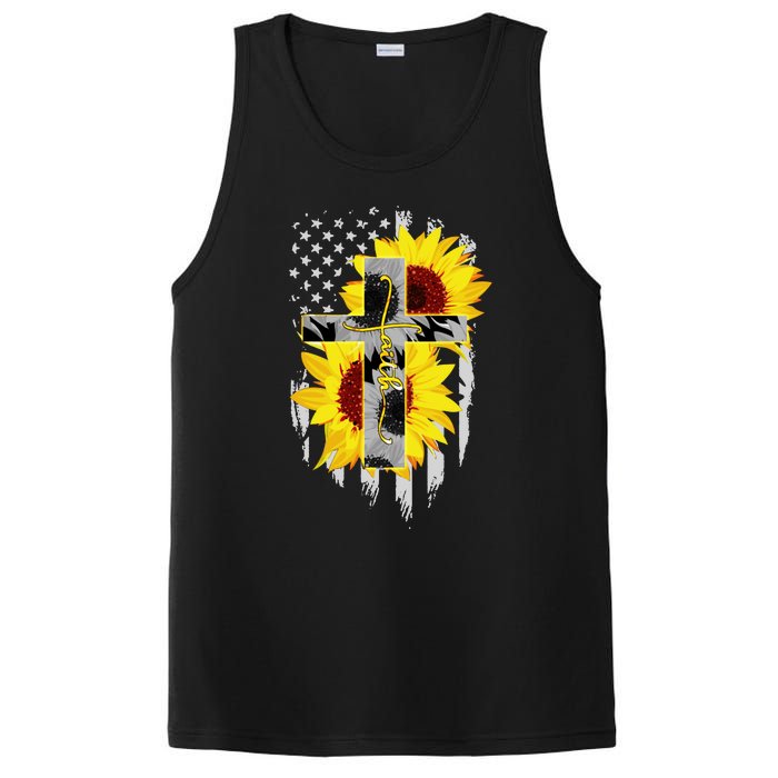 Faith Jesus Cross Sunflower American Flag PosiCharge Competitor Tank