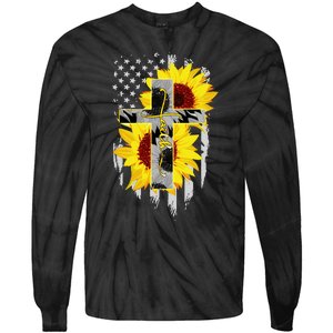 Faith Jesus Cross Sunflower American Flag Tie-Dye Long Sleeve Shirt