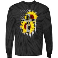 Faith Jesus Cross Sunflower American Flag Tie-Dye Long Sleeve Shirt