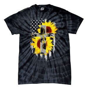 Faith Jesus Cross Sunflower American Flag Tie-Dye T-Shirt