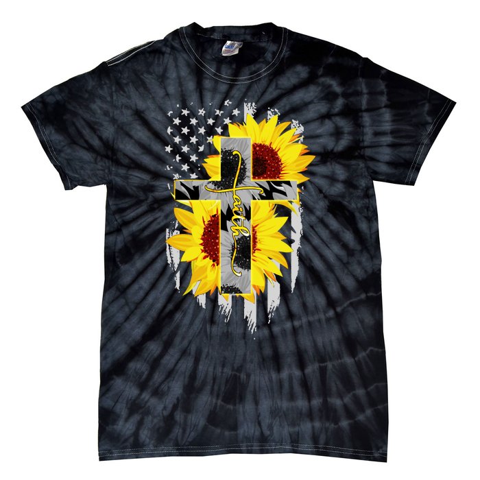 Faith Jesus Cross Sunflower American Flag Tie-Dye T-Shirt