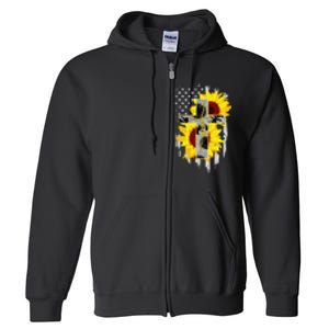 Faith Jesus Cross Sunflower American Flag Full Zip Hoodie