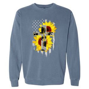 Faith Jesus Cross Sunflower American Flag Garment-Dyed Sweatshirt