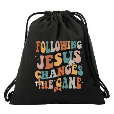 Following Jesus Changes The Game Bible Verse Teacher Retro Back To School Drawstring Bag