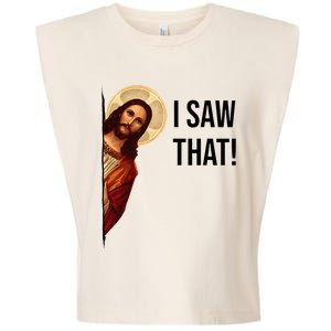 Funny Jesus Christ I Saw That Meme Religious Cool Retro God Garment-Dyed Women's Muscle Tee