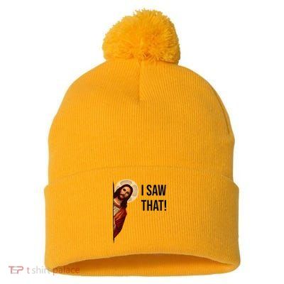 Funny Jesus Christ I Saw That Meme Religious Cool Retro God Pom Pom 12in Knit Beanie