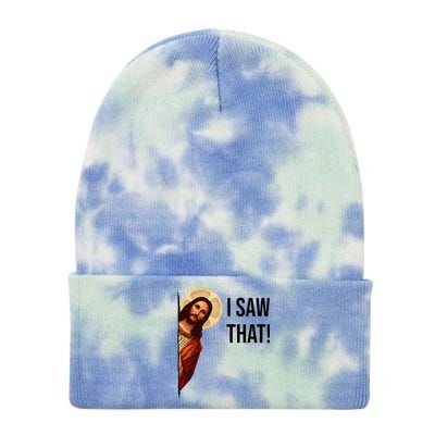 Funny Jesus Christ I Saw That Meme Religious Cool Retro God Tie Dye 12in Knit Beanie