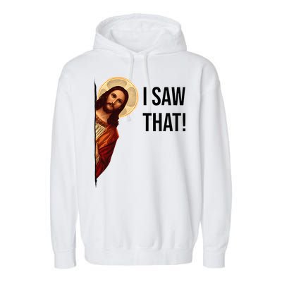 Funny Jesus Christ I Saw That Meme Religious Cool Retro God Garment-Dyed Fleece Hoodie