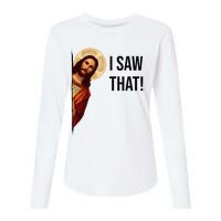 Funny Jesus Christ I Saw That Meme Religious Cool Retro God Womens Cotton Relaxed Long Sleeve T-Shirt