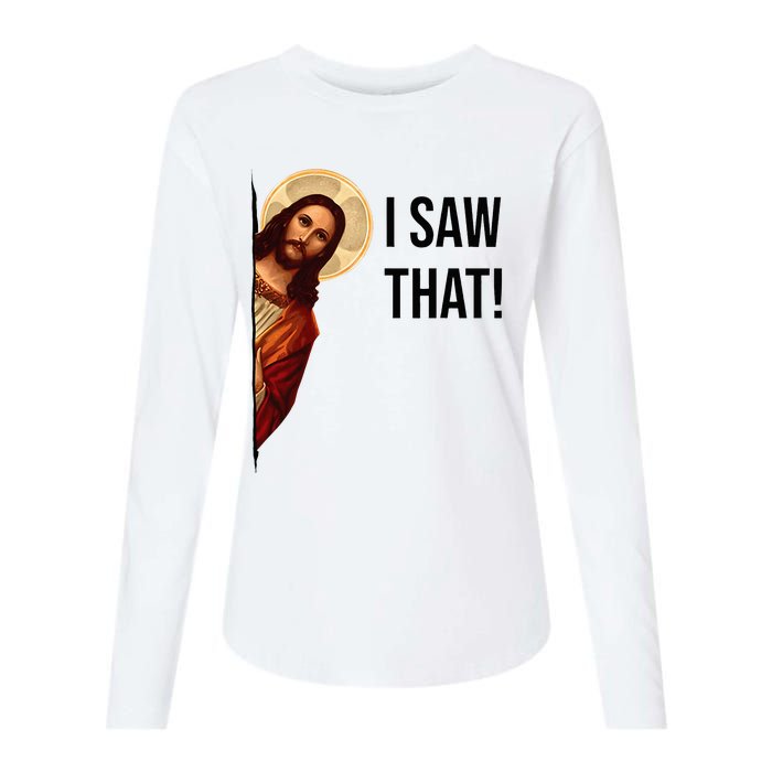 Funny Jesus Christ I Saw That Meme Religious Cool Retro God Womens Cotton Relaxed Long Sleeve T-Shirt