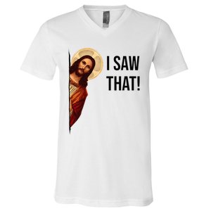 Funny Jesus Christ I Saw That Meme Religious Cool Retro God V-Neck T-Shirt