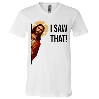 Funny Jesus Christ I Saw That Meme Religious Cool Retro God V-Neck T-Shirt
